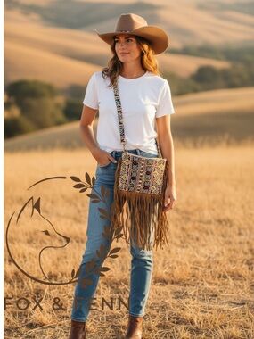 NWT RAJ LA Fringe‎ Crossbody – Boho Tapestry Vegan Leather Bag